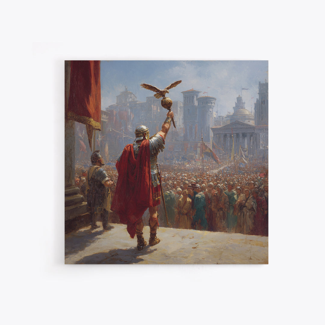 Roman General Raising Eagle Standard Canvas Print, Ancient Empire Victory Painting, Historical Wall Decor For Office Gift