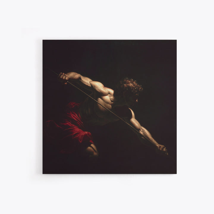Muscular Archer In Dramatic Shadow, Baroque Framed Canvas Print, Classical Figure Wall Art, Dark Academia Decor, Gift For Him