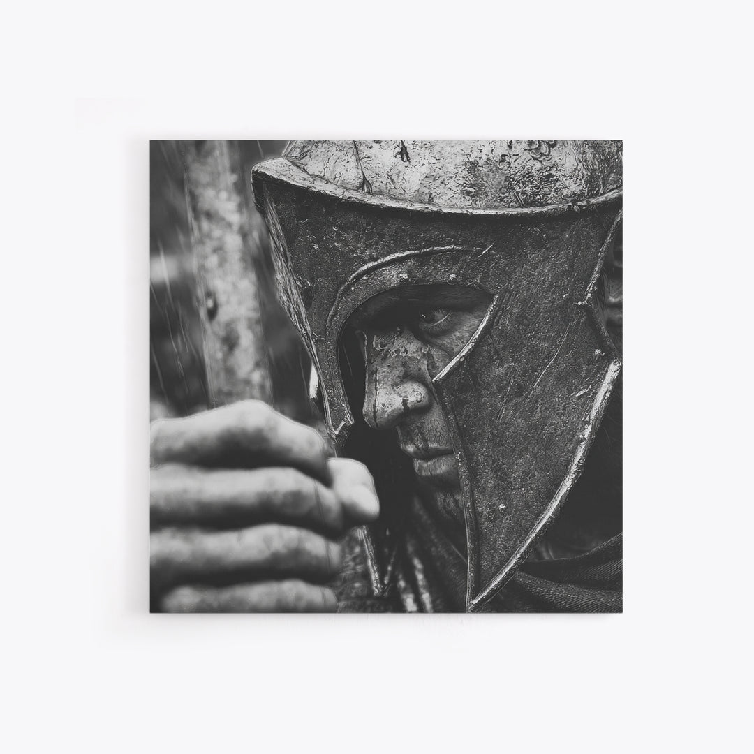 Black And White Spartan Helmet Wall Art, Moody Warrior Canvas Print, Ancient Greek Decor, Masculine Office Art, Gift For Him