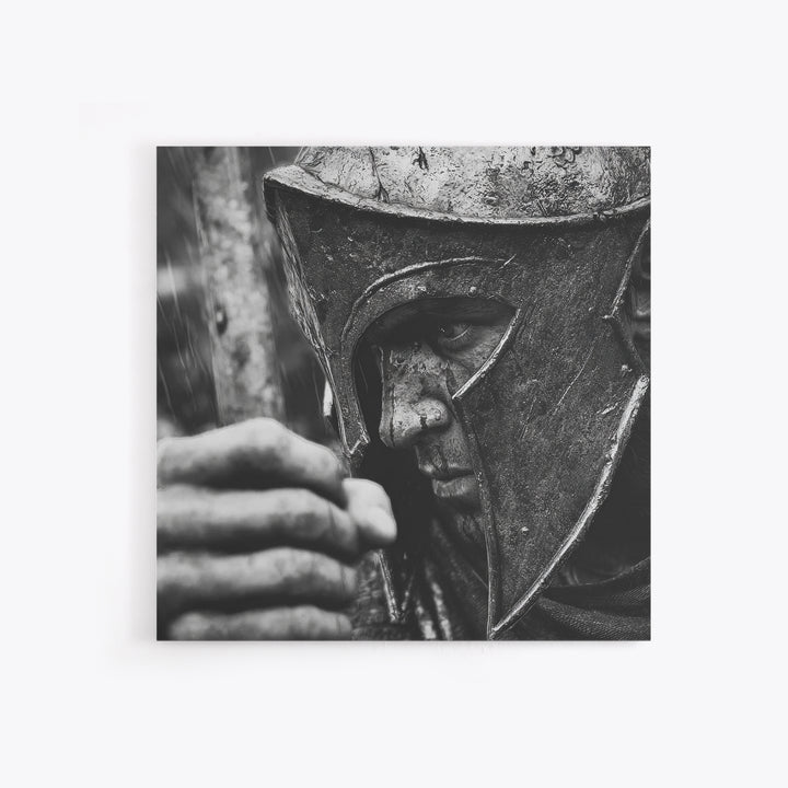 Black And White Spartan Helmet Wall Art, Moody Warrior Canvas Print, Ancient Greek Decor, Masculine Office Art, Gift For Him