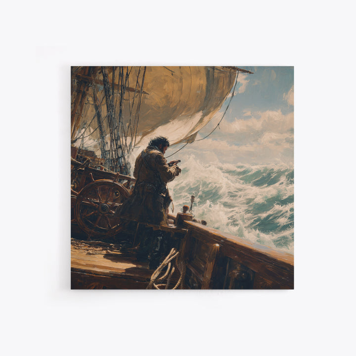 Stormy Sailor On Tall Ship Wall Art, Nautical Oil Painting, Coastal Decor, Maritime Canvas, Ocean Gift For Him, Living Room Decor