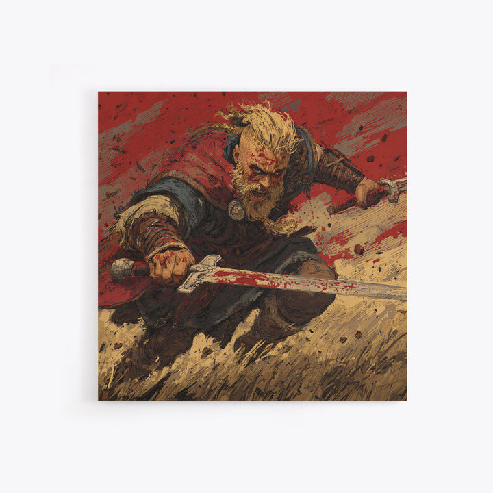 Bloody Viking Warrior With Sword Canvas Print, Bold Norse Battle Art, Dark Fantasy Decor, Masculine Wall Decor Gift For Him