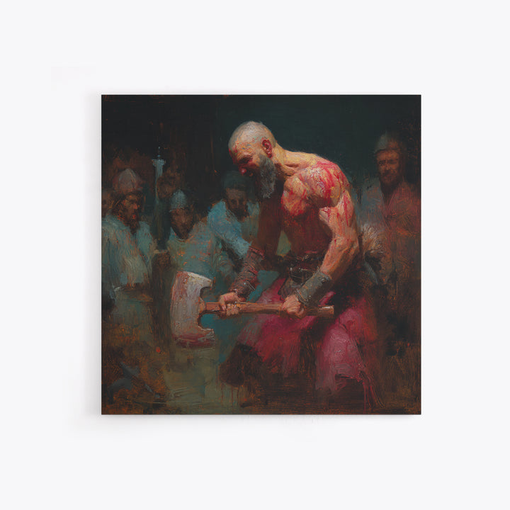 Bloody Viking Berserker With Axe, Dark Warrior Wall Art, Norse Mythology Canvas, Masculine Man Cave Decor, Gift For Him Print