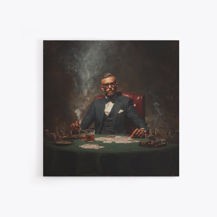 Suited Poker Player With Cigar Canvas Print, Speakeasy Bar Art, Casino Wall Decor, Man Cave Gift, Moody Office Decor, For Him