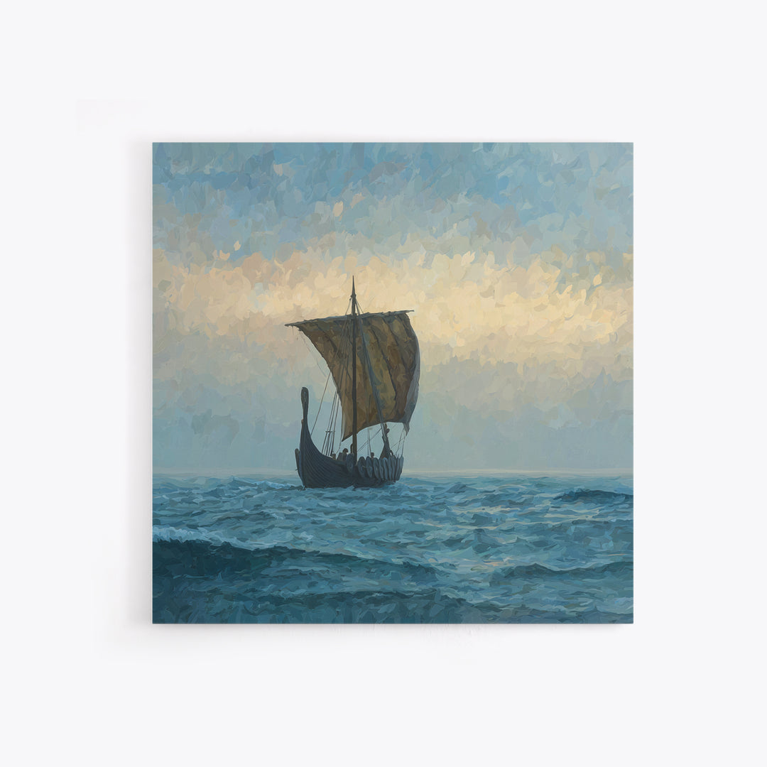 Viking Longship On Stormy Sea Canvas Print, Nautical Fantasy Art, Ocean Landscape Painting, Nordic Coastal Home Decor Gift For Him