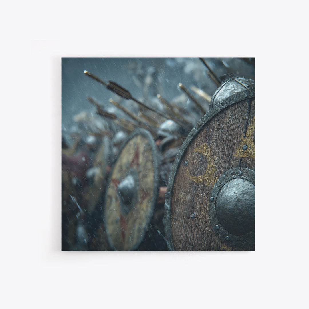 Viking Shield Wall In Snowy Battle Canvas Print, Nordic Warrior Wall Art, Medieval History Decor, Rustic Man Cave Gift, Home Decor