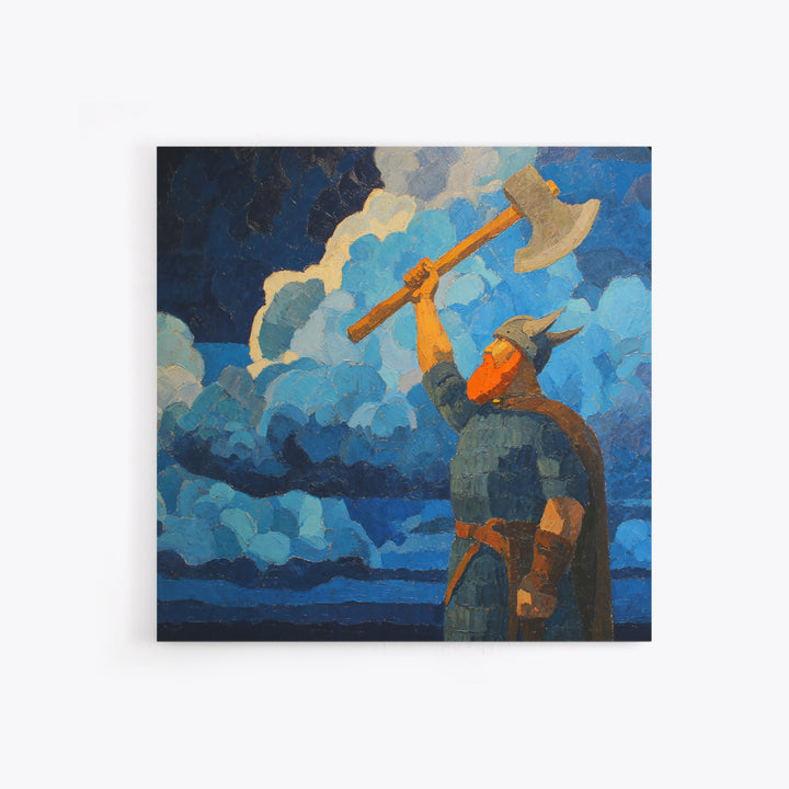 Viking Warrior With Axe Oil Painting Wall Art, Bold Nordic Mythology Art Print, Masculine Office Decor Living Room Art