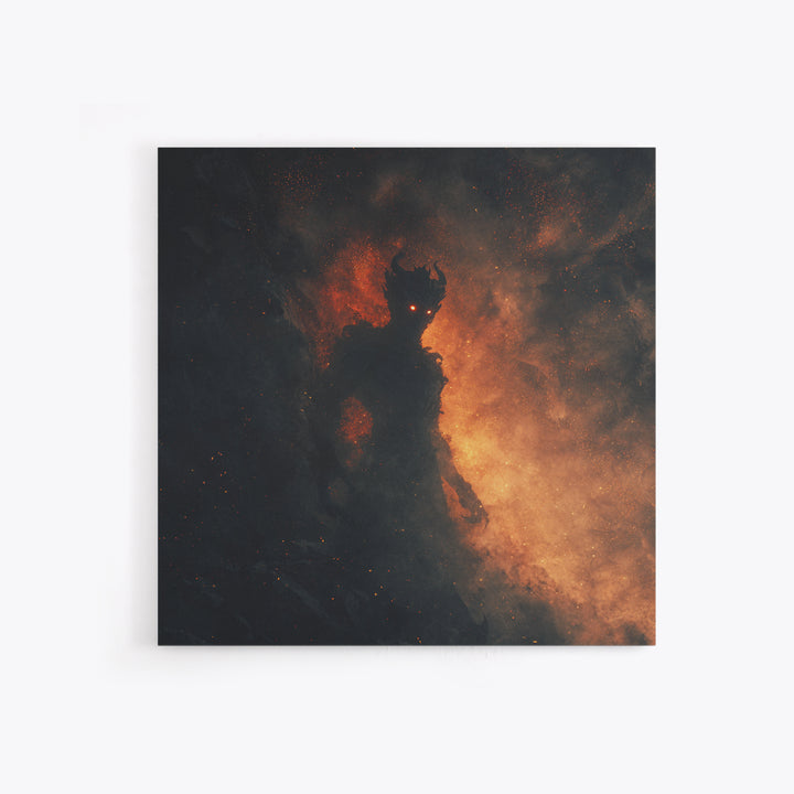 Glowing Fire Demon In Ash And Smoke Canvas Print, Dark Fantasy Wall Art, Gothic Horror Decor, Dramatic Surreal Art, Moody Home Decor