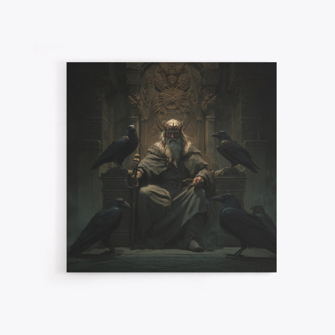 Raven King On Ancient Throne Wall Art, Dark Academia Fantasy Print, Gothic Medieval Decor, Moody Castle Canvas Art, Statement Artwork
