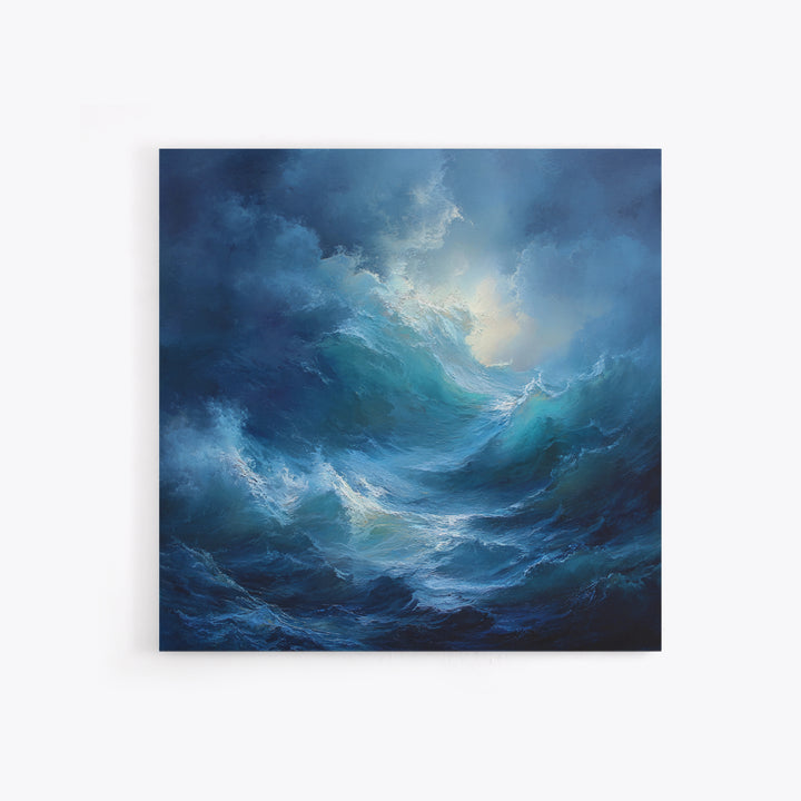 Dramatic Blue Ocean Wave Wall Art, Abstract Seascape Oil Painting, Coastal Canvas Decor, Large Living Room Art Print For Home Decor
