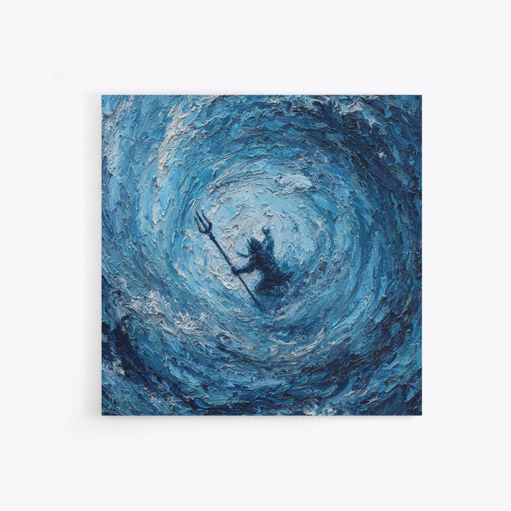 Poseidon In Blue Ocean Vortex Wall Art, Textured Impasto Canvas Print, Mythology Decor, Coastal Abstract Seascape Painting
