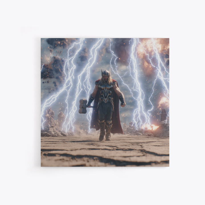 Thunder God With Hammer And Lightning Wall Art, Norse Mythology Canvas Print, Fantasy Warrior Decor, Gift For Him, Gaming Room Art