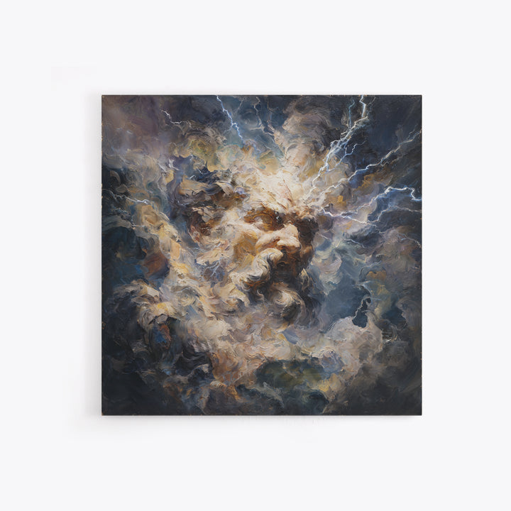 Storm God Portrait With Lightning Canvas Print, Mythological Art, Baroque Oil Painting, Dramatic Wall Decor For Living Room