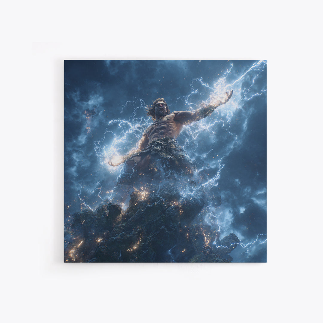 Thunder God Lightning Storm Canvas Print, Mythological Art, Dramatic Fantasy Wall Art, Greek Mythology Home Decor Gift Idea