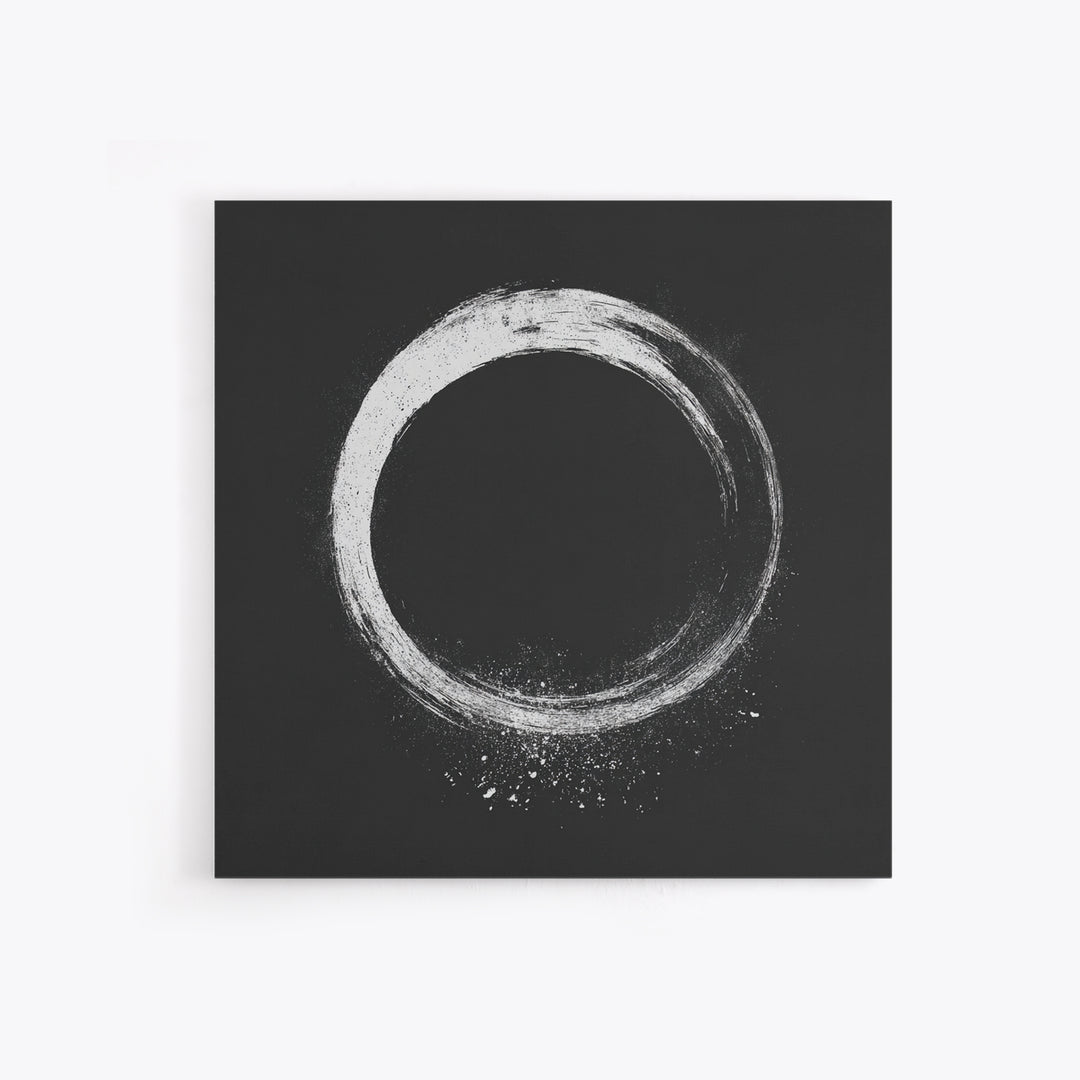 Minimal Enso Circle Zen Wall Art, Black And White Brushstroke Framed Canvas Print, Japanese Meditation Decor