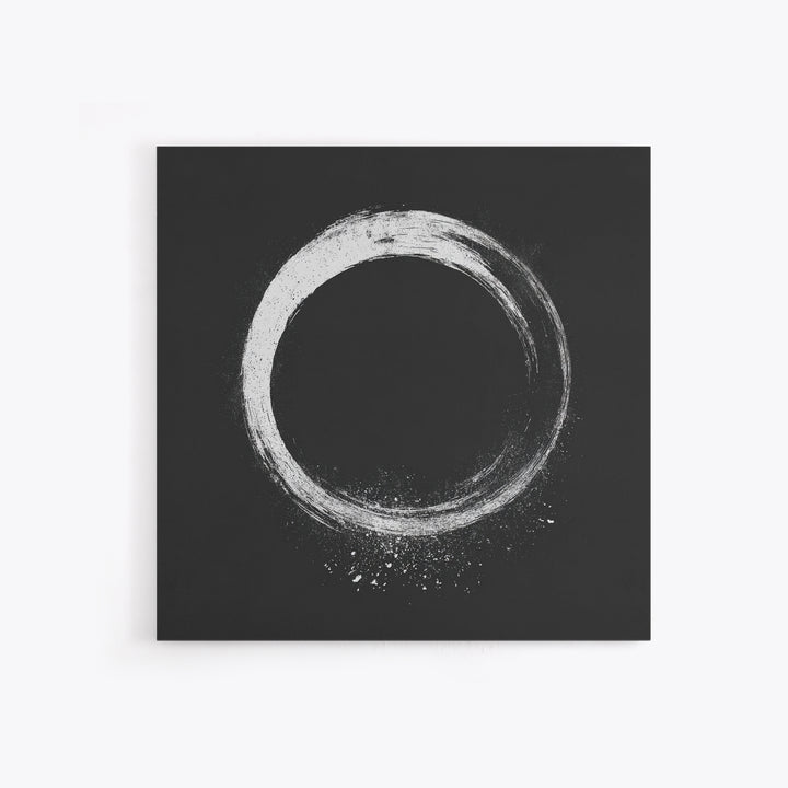 Minimal Enso Circle Zen Wall Art, Black And White Brushstroke Framed Canvas Print, Japanese Meditation Decor