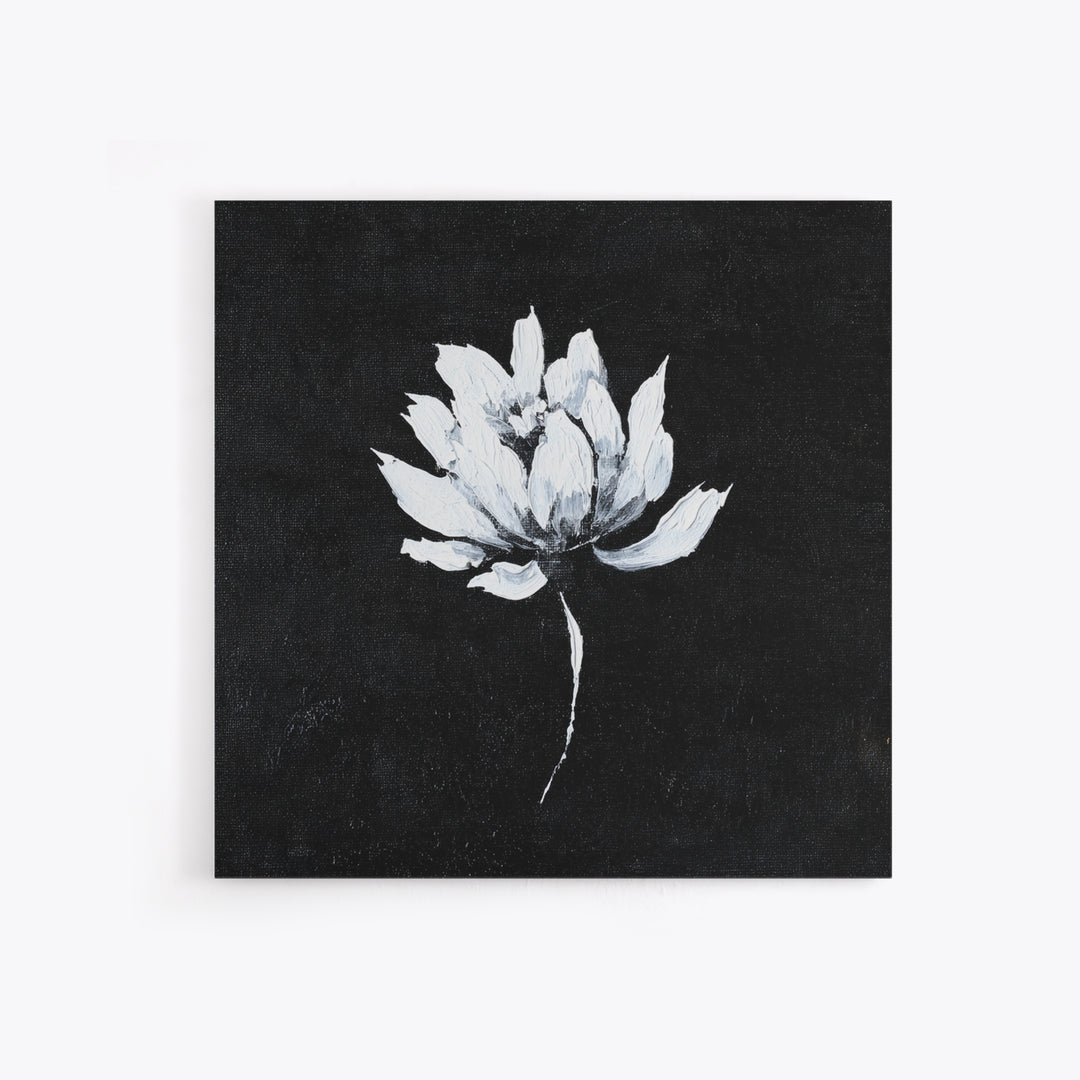 Black And White Lotus Flower Minimalist Wall Art, Textured Floral Painting, Modern Neutral Framed Canvas Print