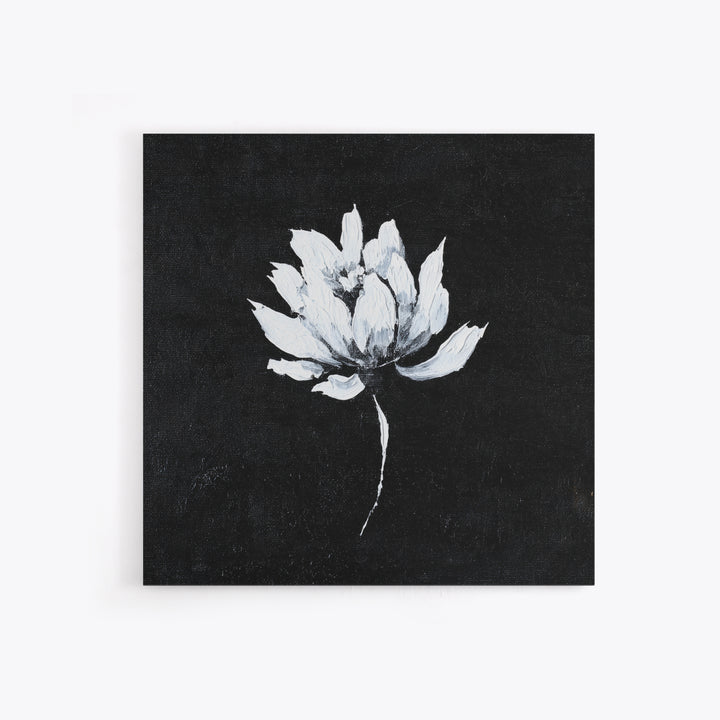 Black And White Lotus Flower Minimalist Wall Art, Textured Floral Painting, Modern Neutral Framed Canvas Print
