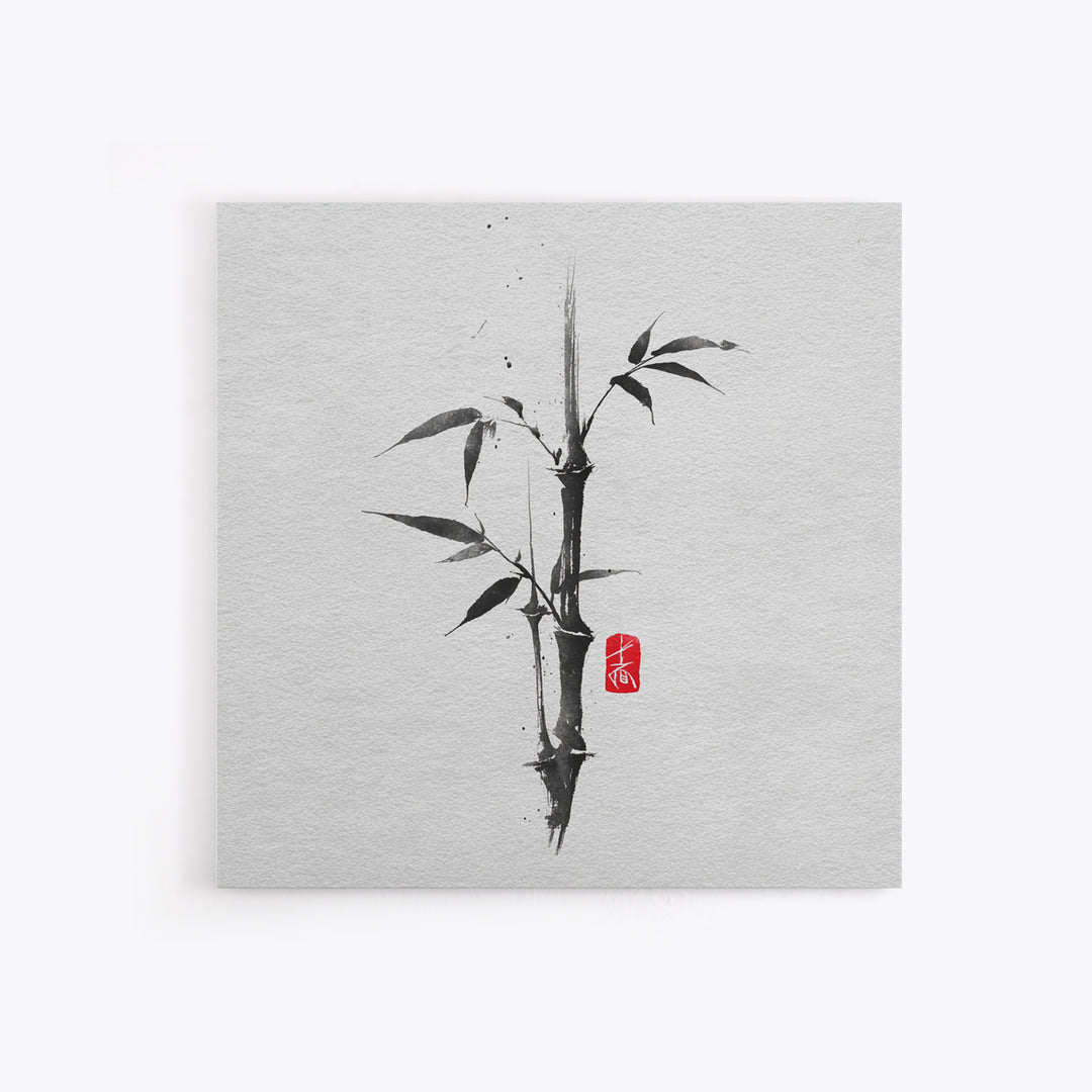 Minimalist Ink Bamboo Brush Painting Wall Art, Japanese Zen Calligraphy Framed Canvas Print For Calm Modern Decor