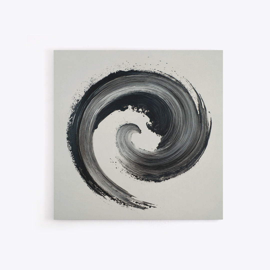 Black And White Abstract Spiral Brushstroke Wall Art, Minimalist Modern Canvas Print For Contemporary Home Decor