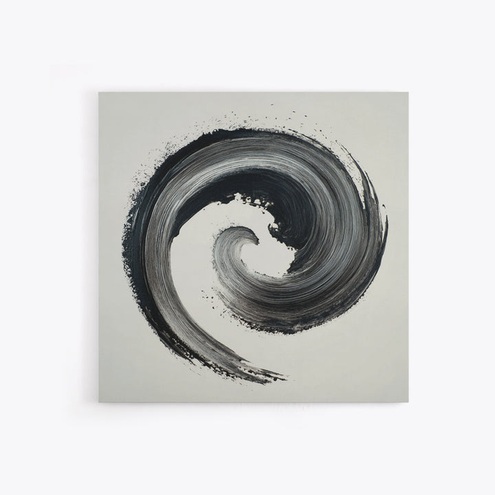 Black And White Abstract Spiral Brushstroke Wall Art, Minimalist Modern Canvas Print For Contemporary Home Decor