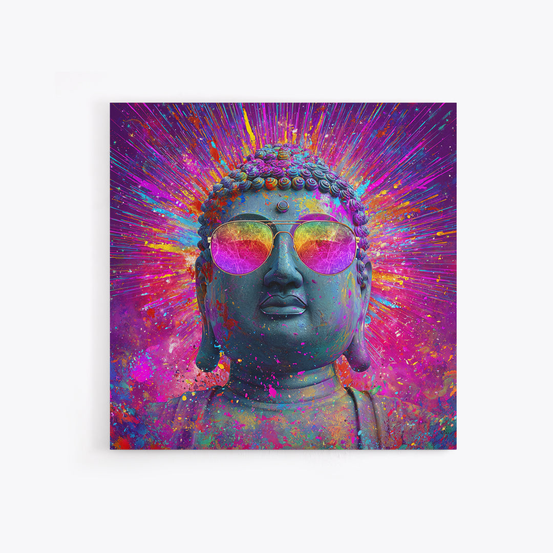 Psychedelic Buddha With Sunglasses Colorful Pop Spiritual Wall Art Canvas Print Meditation Room Decor Trippy Wall Art