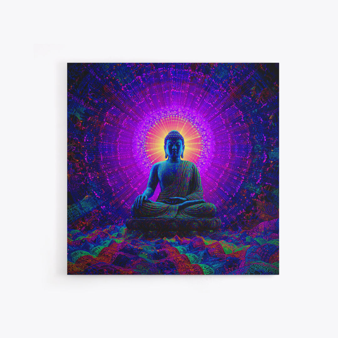 Psychedelic Buddha Aura Meditation Wall Art, Vibrant Cosmic Spiritual Canvas Print For Yoga Room And Zen Decor