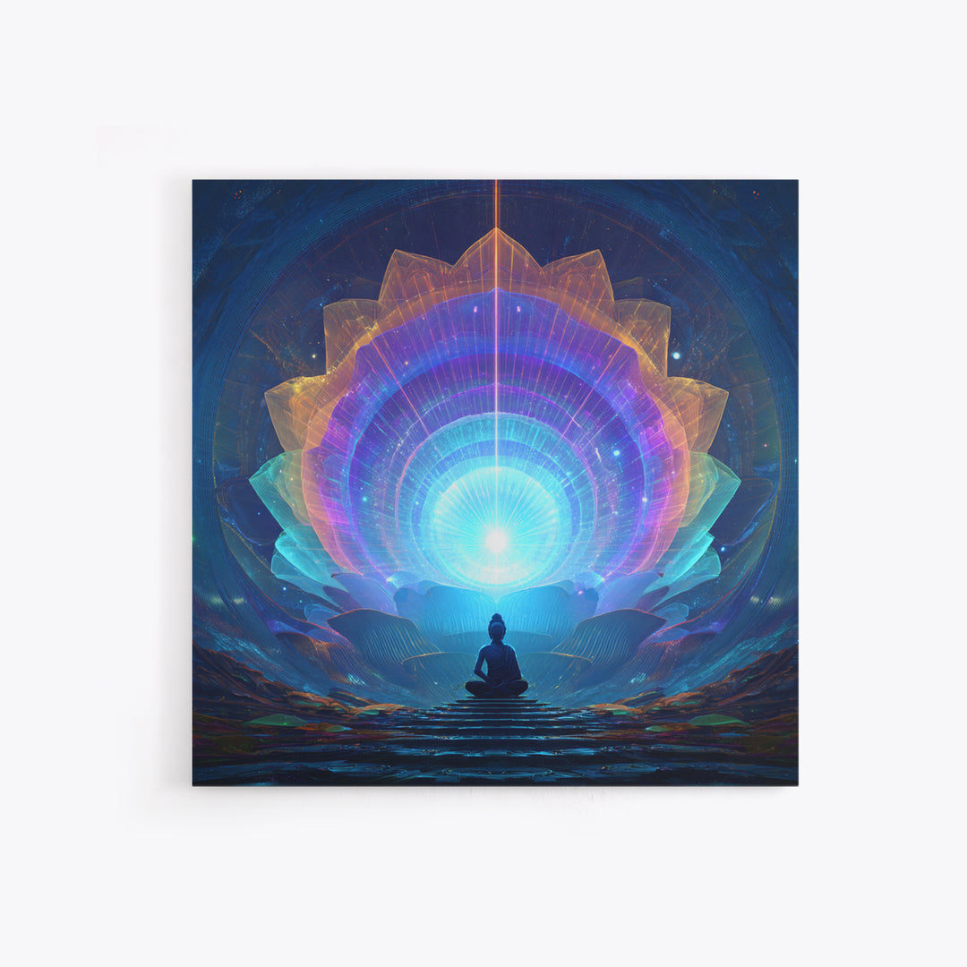 Cosmic Lotus Meditation Wall Art, Celestial Chakra Canvas Print, Psychedelic Spiritual Decor, Yoga Studio And Mindfulness Room Art