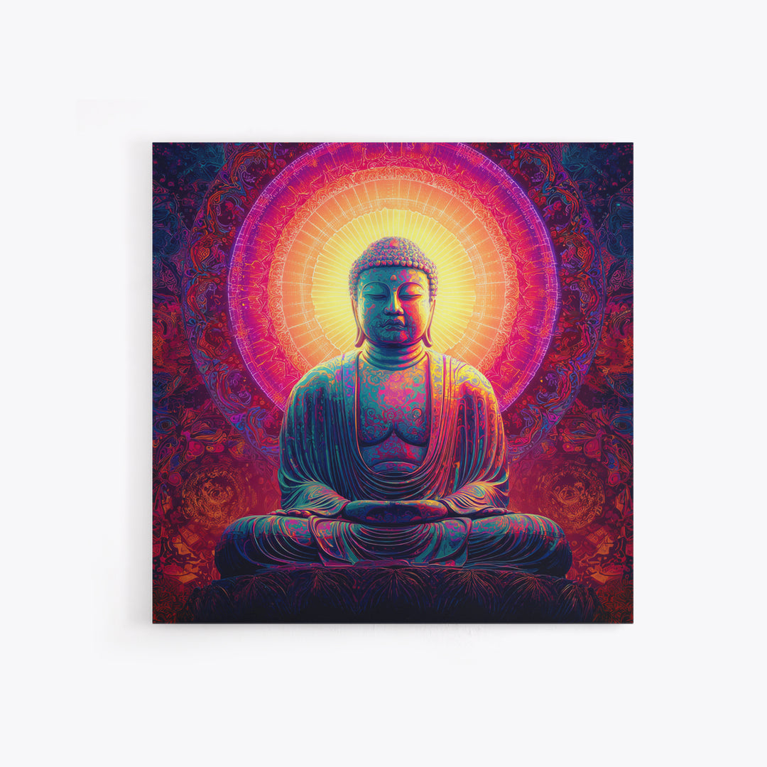 Vibrant Buddha Meditation Wall Art, Psychedelic Spiritual Canvas Print, Colorful Boho Decor Yoga Room Spiritual Art