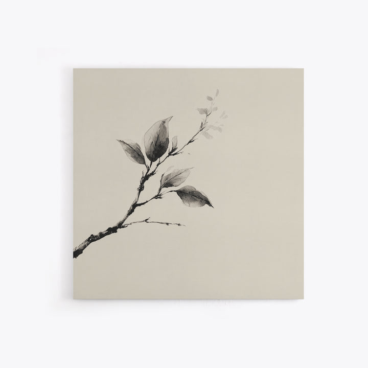 Minimal Ink Botanical Branch Wall Art, Neutral Japandi Nature Print, Calm Wabi Sabi Style Above Bed Framed Canvas Print