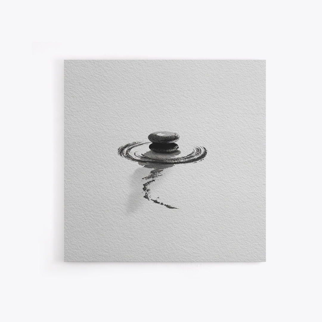 Minimalist Zen Stones Water Ripple Framed Canvas Print Black And White Wall Art Calming Bathroom Decor Modern Spa Wall Art
