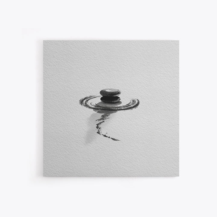 Minimalist Zen Stones Water Ripple Framed Canvas Print Black And White Wall Art Calming Bathroom Decor Modern Spa Wall Art
