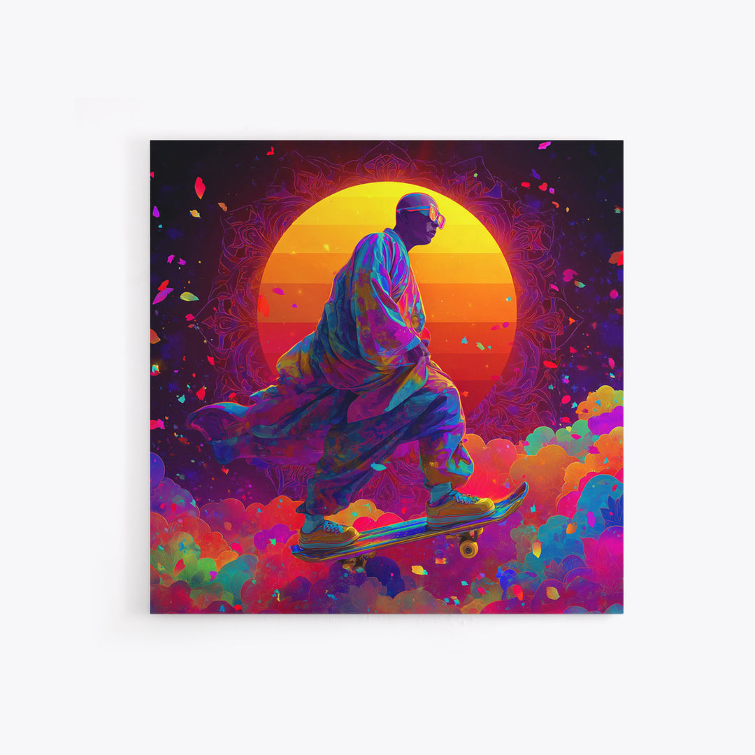 Psychedelic Skater Monk Wall Art Canvas Print, Colorful Abstract Art, Trippy Room Decor, Gaming Room Art, Trendy Wall Art