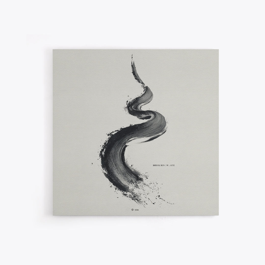 Minimal Black Ink Brushstroke Abstract Wall Art, Modern Zen Line Framed Canvas Print, Monochrome Contemporary Decor