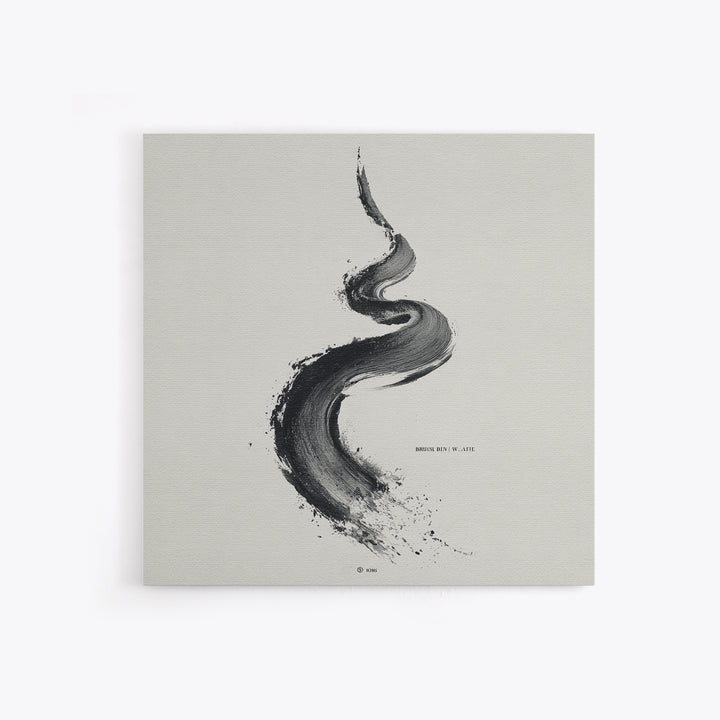 Minimal Black Ink Brushstroke Abstract Wall Art, Modern Zen Line Framed Canvas Print, Monochrome Contemporary Decor