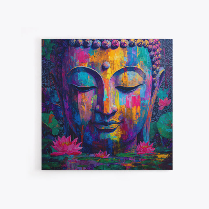Colorful Buddha Lotus Wall Art, Spiritual Meditation Canvas Print, Boho Zen Decor, Psychedelic Abstract Painting