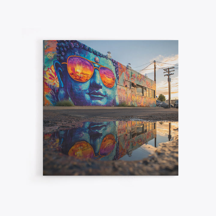 Colorful Buddha Street Art Reflection Wall Art, Urban Graffiti Photography Print, Modern Home Decor Living Room Wall Art