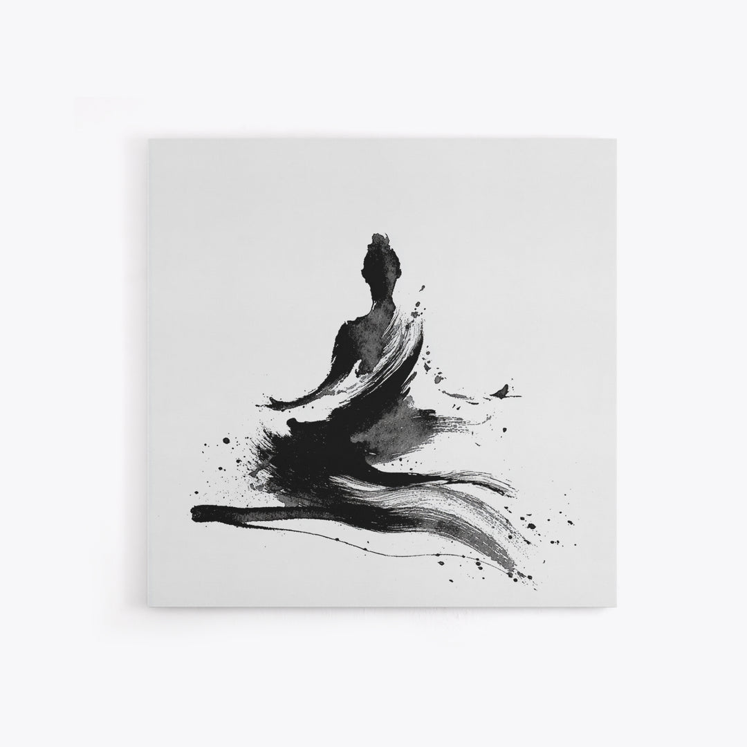 Minimal Ink Meditating Figure Wall Art, Black And White Zen Canvas Print, Modern Minimalist Decor For Yoga Room Or Home Office