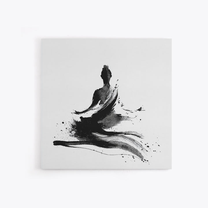Minimal Ink Meditating Figure Wall Art, Black And White Zen Canvas Print, Modern Minimalist Decor For Yoga Room Or Home Office