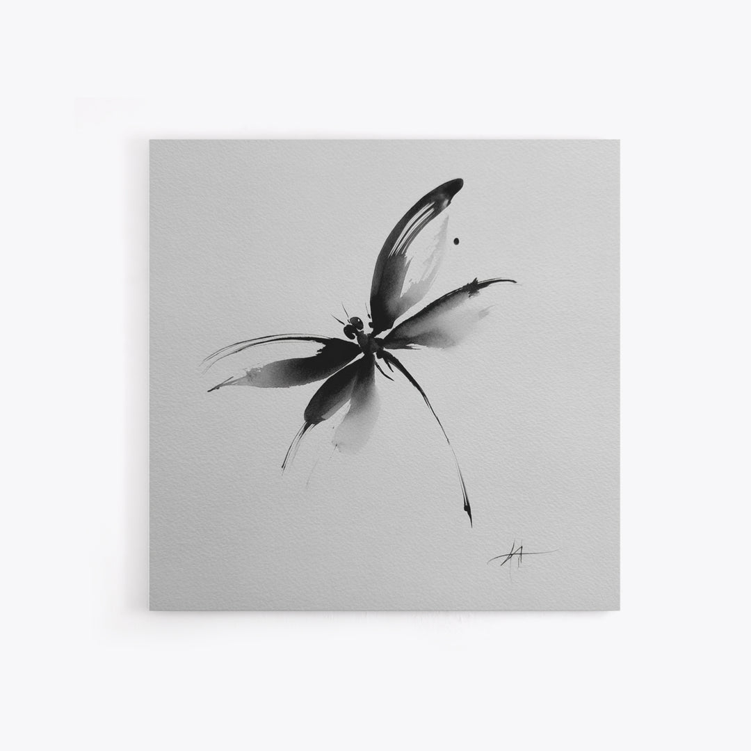 Black And White Ink Butterfly Minimalist Wall Art, Modern Abstract Brushstroke Print, Elegant Monochrome Framed Canvas