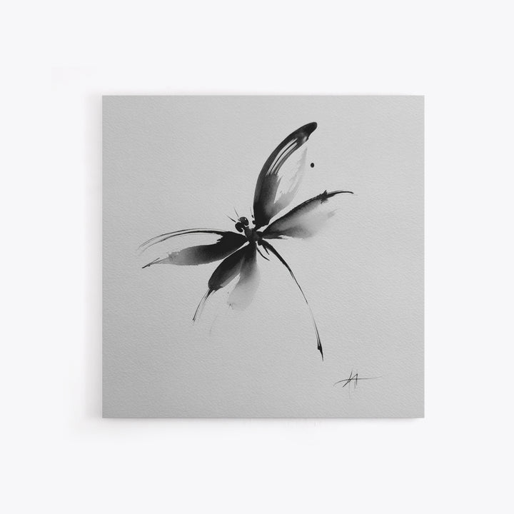 Black And White Ink Butterfly Minimalist Wall Art, Modern Abstract Brushstroke Print, Elegant Monochrome Framed Canvas