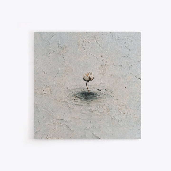 Minimal Lotus Flower In Water Wall Art, Neutral Textured Abstract Canvas Print, Calming Zen Home Decor