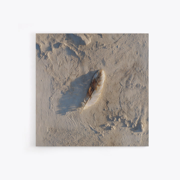 Minimal Feather In Sand Photography Wall Art, Neutral Beach Print, Coastal Wall Decor, Scandinavian Minimalist Home Decor