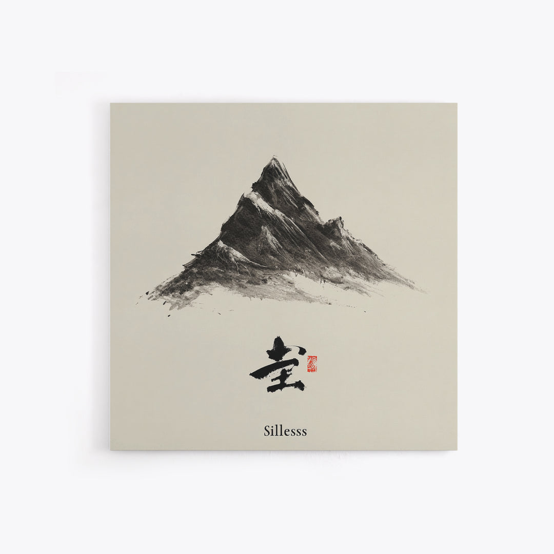 Minimal Ink Mountain Landscape Wall Art, Japanese Inspired Black And White Print, Calm Zen Home Decor Canvas Print