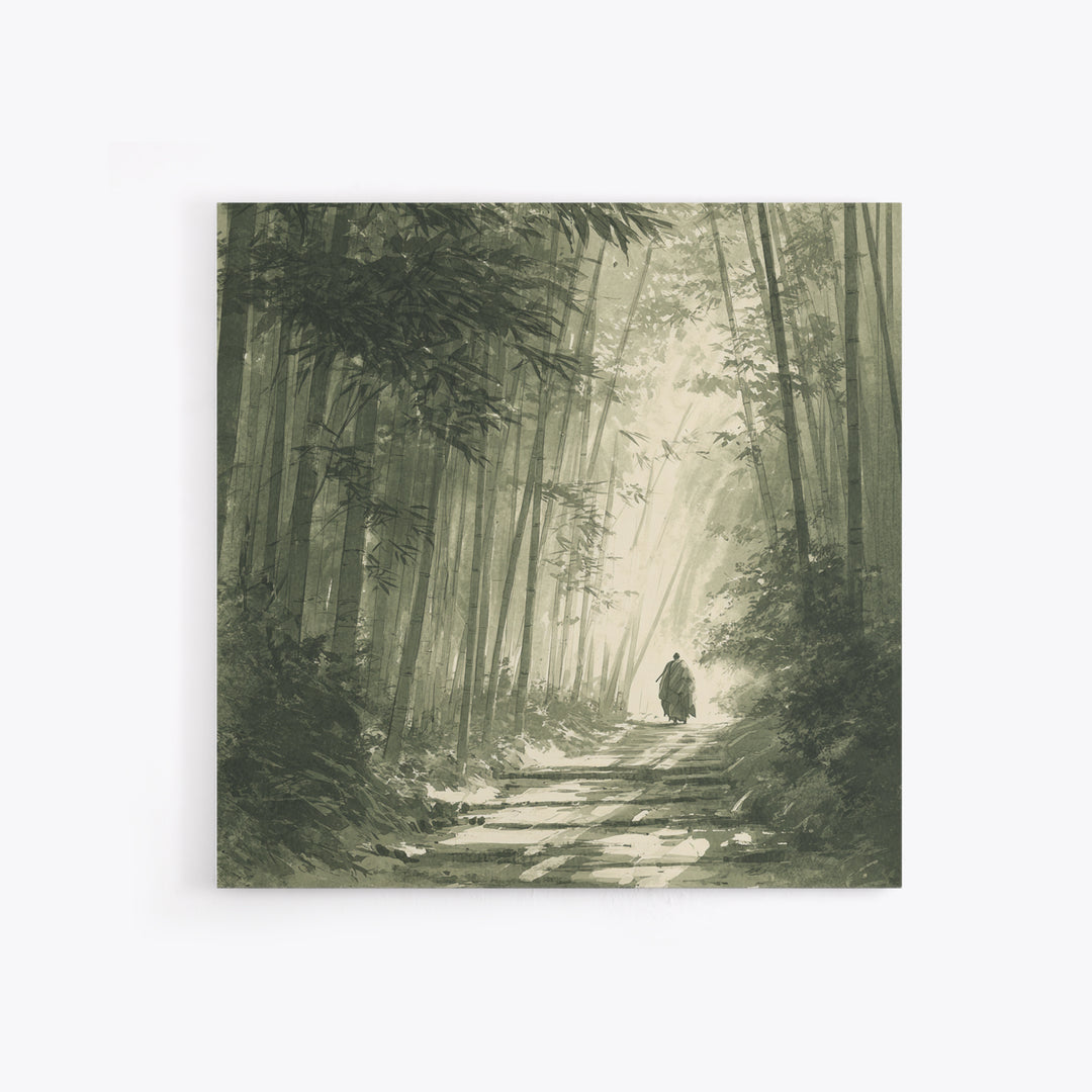 Monk Walking In Bamboo Forest Wall Art, Serene Japanese Landscape Print, Zen Home Decor, Calming Nature Wall Art Print