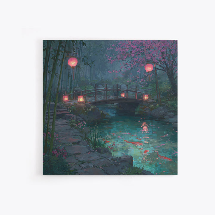 Serene Japanese Garden With Koi Fish And Lanterns Wall Art For Tranquil Home Decor Framed Canvas Print
