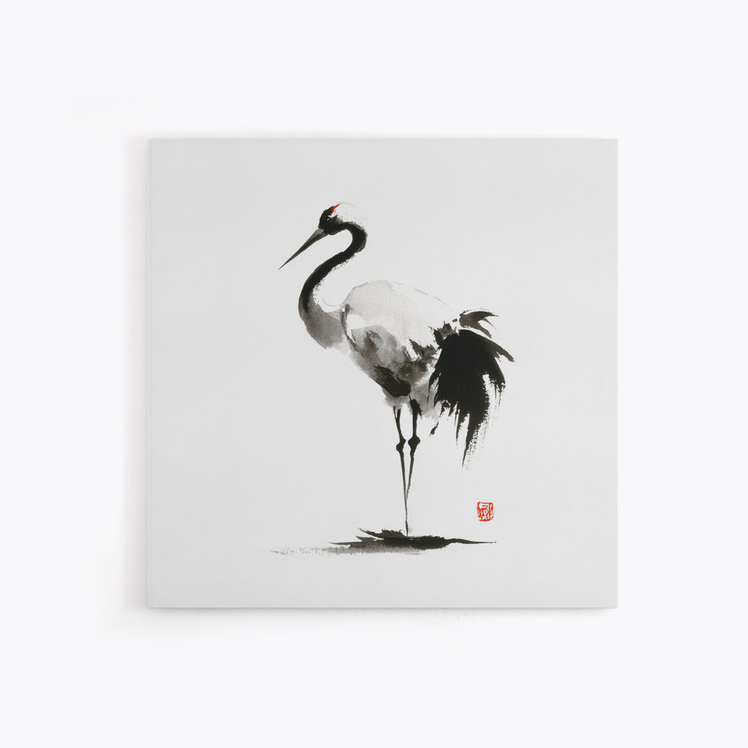 Minimalist Crane Ink Painting Wall Art Print, Japanese Zen Decor, Black And White Art, Japandi Wall Art, Modern Home Decor