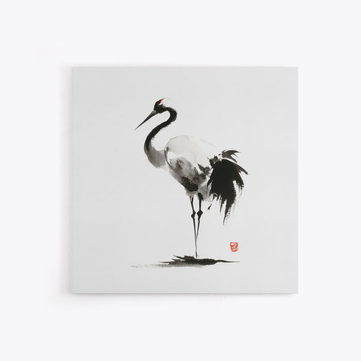 Minimalist Crane Ink Painting Wall Art Print, Japanese Zen Decor, Black And White Art, Japandi Wall Art, Modern Home Decor