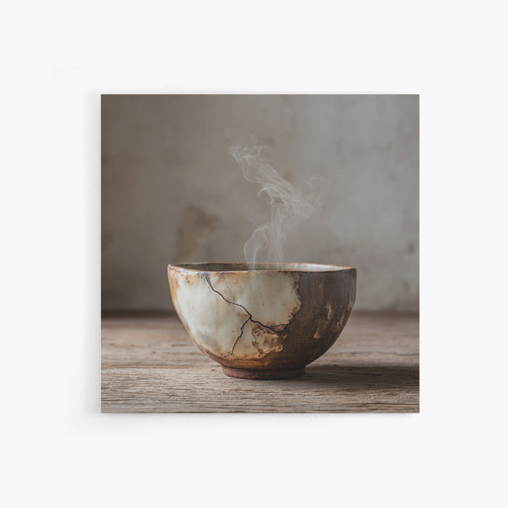 Wabi Sabi Ceramic Tea Bowl Wall Art, Rustic Japanese Canvas Print, Minimal Neutral Kitchen Decor, Organic Modern Home Wall Art