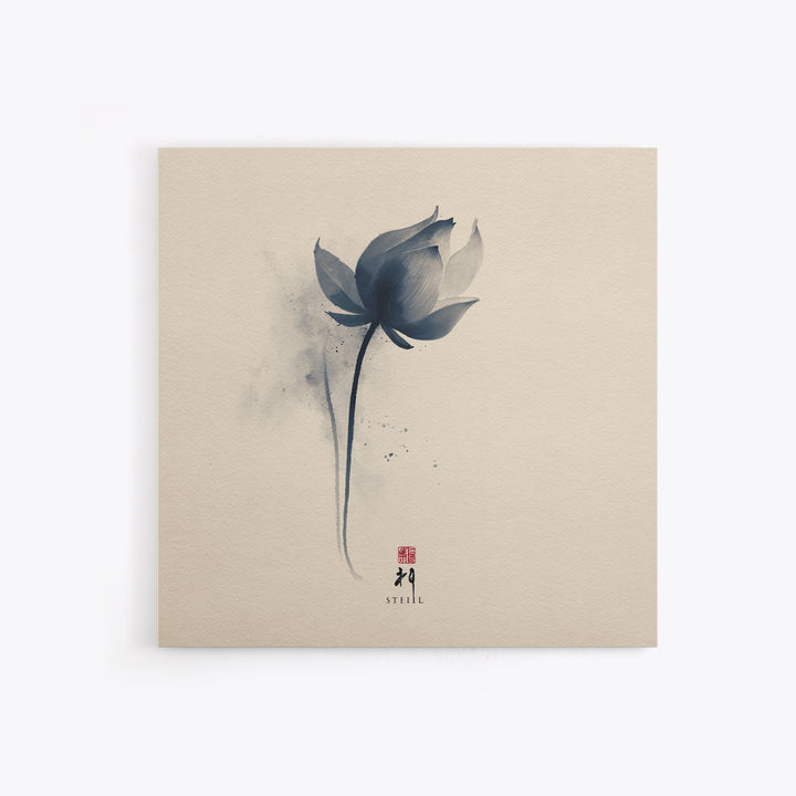 Minimalist Ink Lotus Flower Wall Art, Japanese Style Botanical Print, Zen Meditation Decor For Calm Modern Bedroom Or Spa